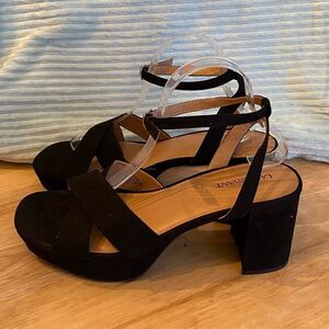 Lane Bryant Platform sling back block heeled sandals Sz 10.5 WIDE